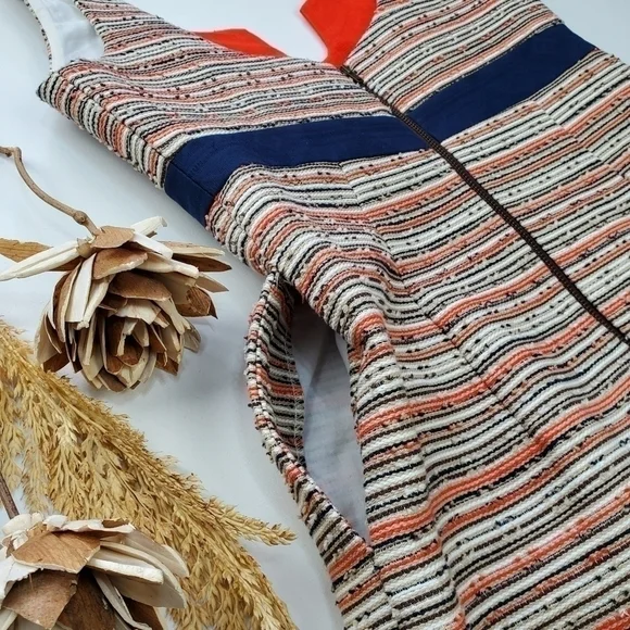 MILLY  Tan Blue Orange Picked Cotten Linen Dress 2 - Picture 8 of 15